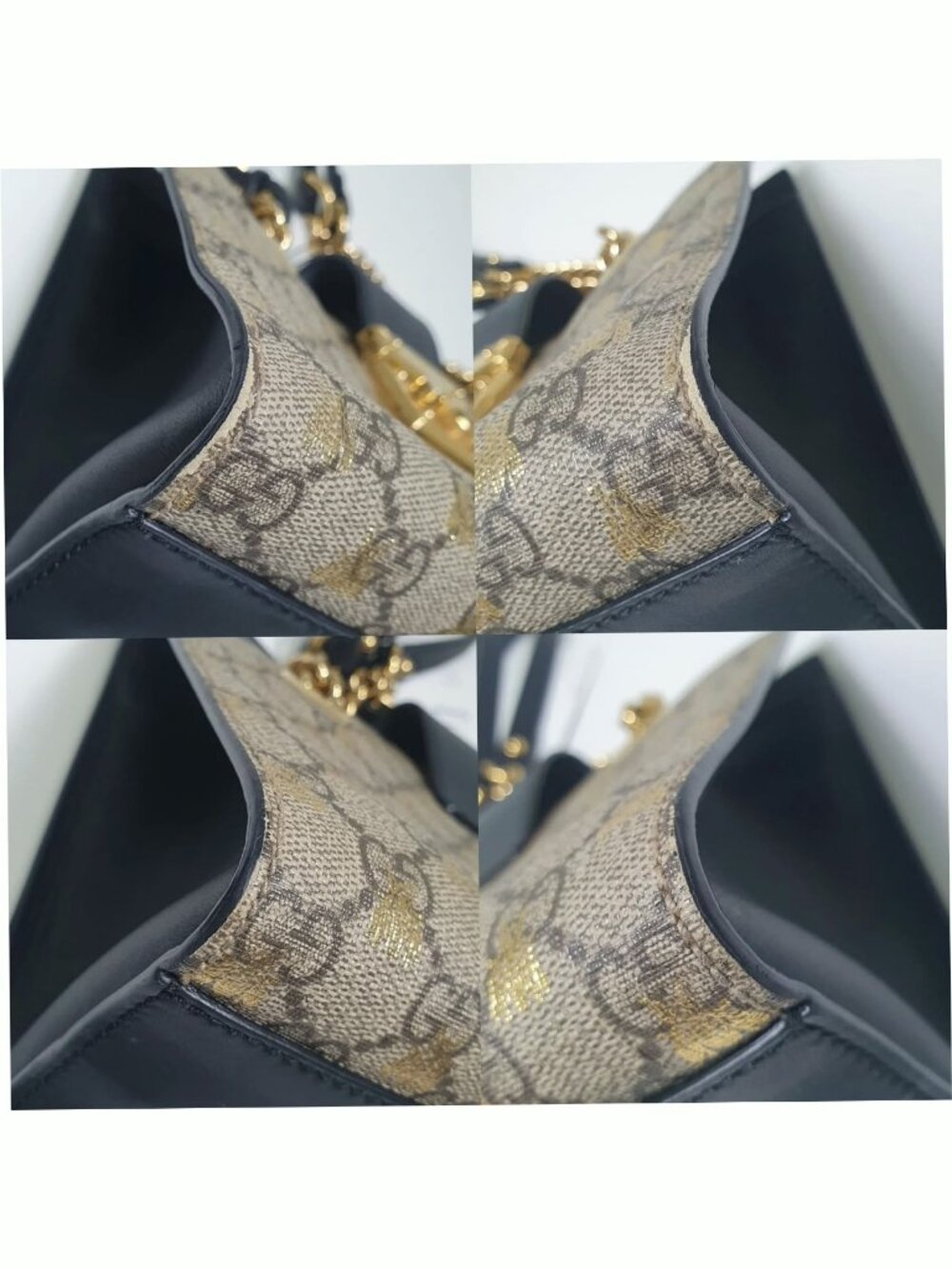 Authentic Gucci Padlock Bee GG Supreme Chain Shoulder Bag Beige Black Gold - Picture 6 of 12